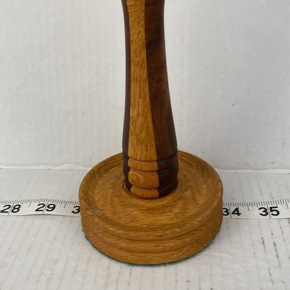 Wooden candlestick tall two colours tone raised base felted bottom - Picture 9 of 9